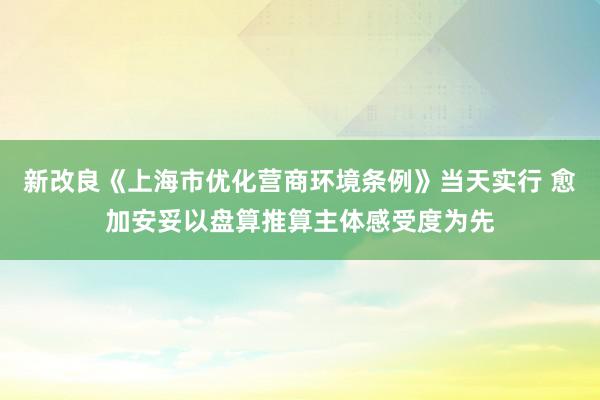 新改良《上海市优化营商环境条例》当天实行 愈加安妥以盘算推算主体感受度为先